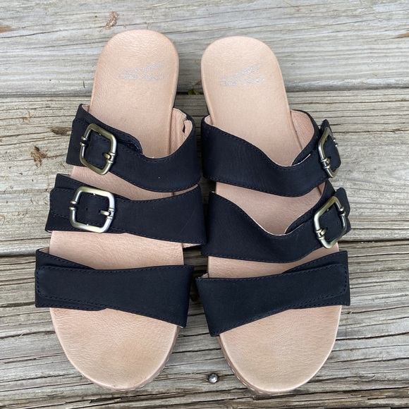 Dansko Allyson Black Milled Nubuck Leather Slide Sandal Women’s Size 40 9.5 - 10